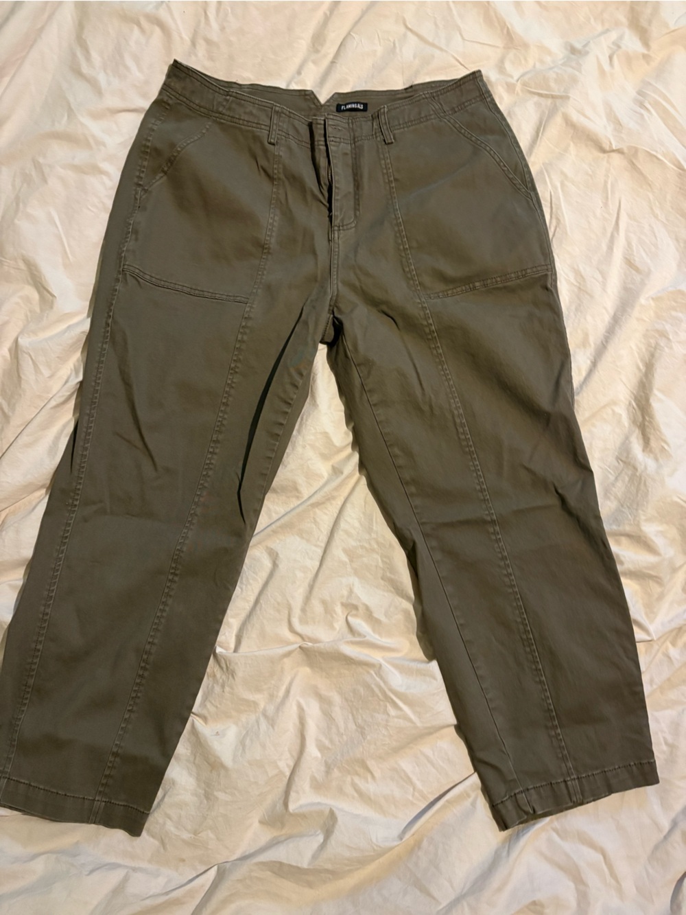 Relaxed Olive Brown Cropped Utility Trousers